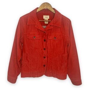 L.L. Bean Burnt Orange Button Front Corduroy Lined Trucker Jacket‎ Size Small